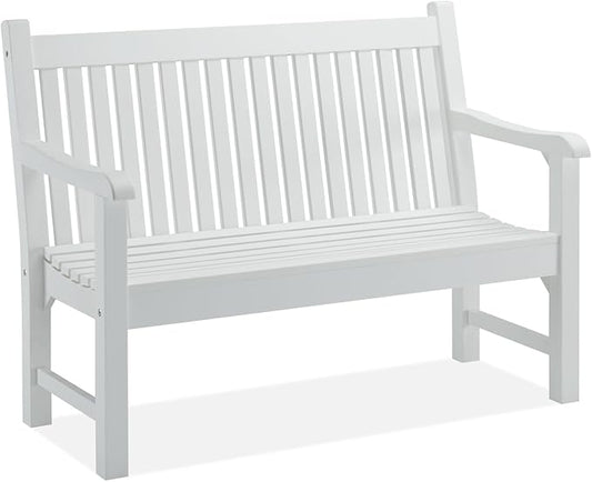 Psilvam 2-Person Poly Lumber Outdoor Bench with 700 Lbs Weight Capacity – Weatherproof Garden Seating for, Balcony Porch & Park, All-Weather Fade-Resistant Patio Furniture (White)-VerdiqueGarden