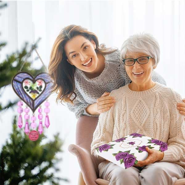 Mom's Birthday Gift Cool Purple Glass Heart-Shaped Sun Catcher-VerdiqueGarden