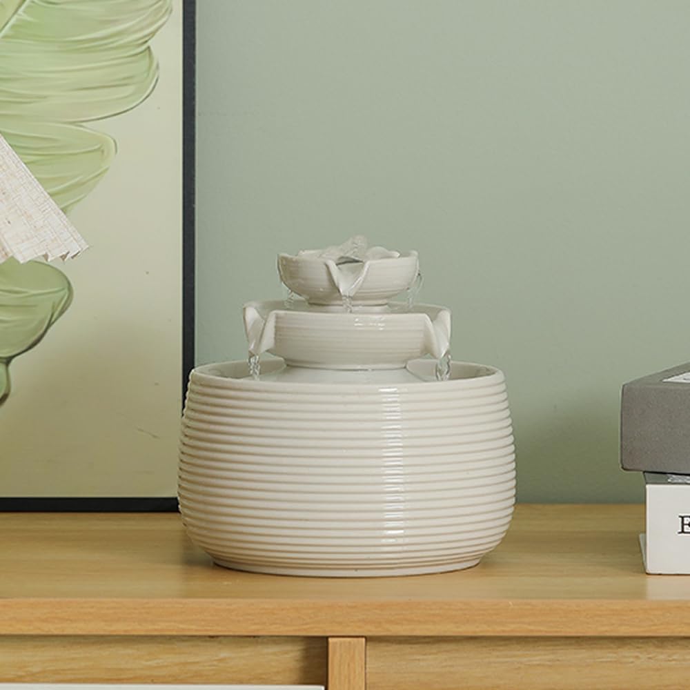 Outdoor and Indoor Water Feature Fountain Waterfall Tabletop Desktop mini Ceramic Garden Fountain (White A170)-VerdiqueGarden