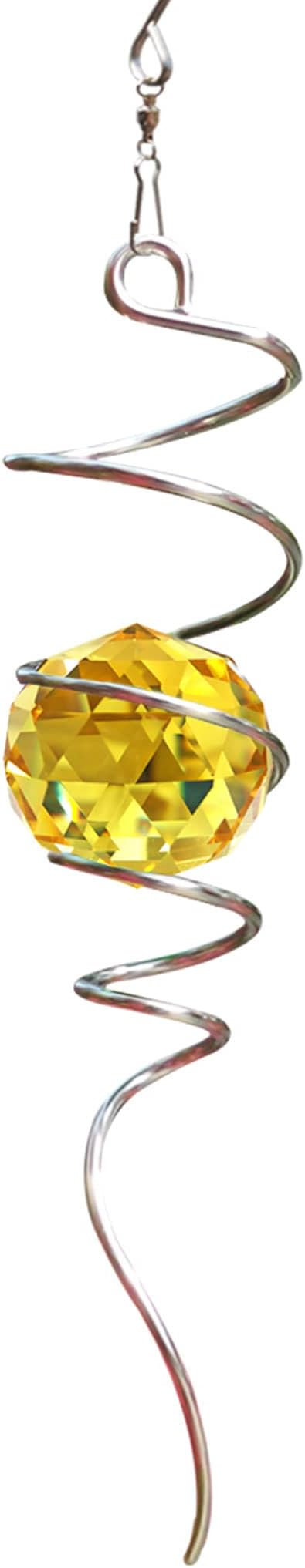 FONMY Gazing Ball Spiral Tail -Decorative Wind Spinner Sun Catcher Rainbow Maker 11 inch Tail and 2 inch Golden Crystal Orb. Indoor Outdoor Garden Decoration -13 inch Height-VerdiqueGarden