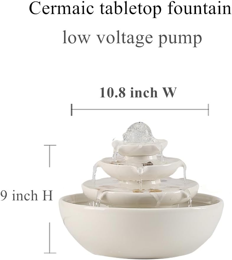 Indoor Tabletop Ceramic Fountain Water Feature Home Kitchen Office Decoration Modern Design Style (White)-VerdiqueGarden