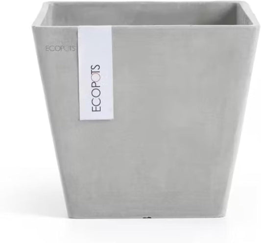 Ecopots Rotterdam Durable Modern Square Indoor/Outdoor Recycled-Based Composite Flower Planter, White Grey, 8"-VerdiqueGarden