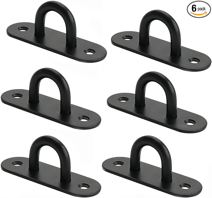 SAYAYO 6 PCS Pad Eye Plate Hooks U Ceiling Hook for Hanging Plants Outdoor Lights Swing Suspension Marine Hardware Staple Hook Loop with Screws Stainless Steel Wall Mount (Black)-VerdiqueGarden