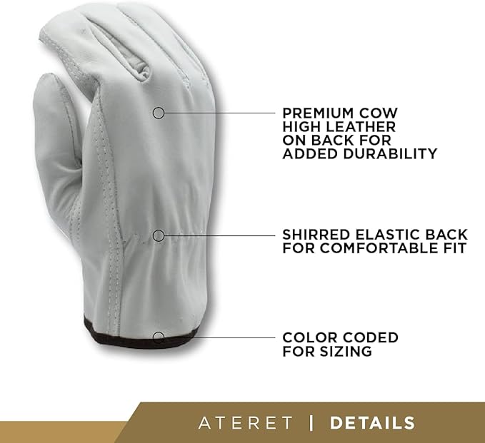 ATERET 24 Pairs Large Heavy Duty Durable Cowhide Leather Work Gloves I Driver Gloves for Truck Driving, Warehouse, Gardening, Farming-VerdiqueGarden