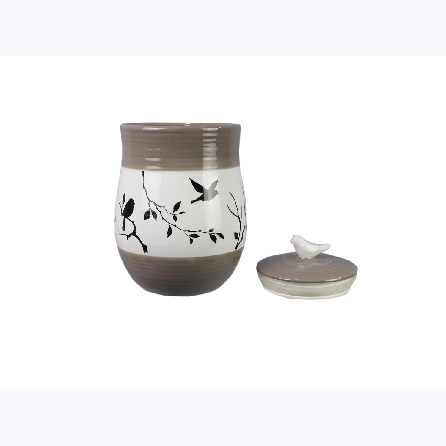 Young's Inc. 4 Pcs Set Botanical Ceramic Canisters- Storage Container for Kitchen and Bathroom - Beautiful Home Decor Accent to Store Food, Coffee, Tea, and More - Brown, White-VerdiqueGarden