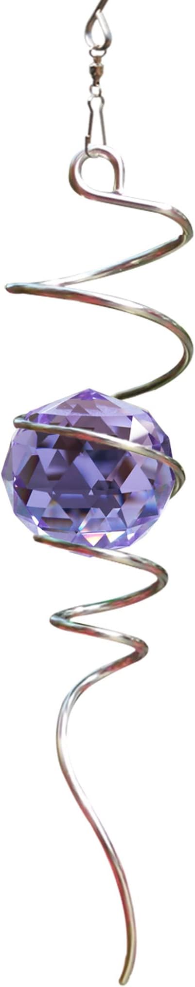 Fonmy Gazing Ball Spiral Tail -Decorative Wind Spinner Sun Catcher Rainbow Maker 11 inch Tail and 2 inch Purple Crystal Orb. Indoor Outdoor Garden Decoration -13 inch Height-VerdiqueGarden
