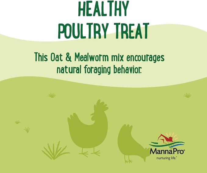 Manna Pro Farmhouse Favorites Oat & Mealworm Mix Poultry Treat – Natural Protein Source – Encouraging Poultry Treat – Mix of Oats, Peanuts, Raisins, Mealworms, Sunflower Kernels – 2lbs-VerdiqueGarden