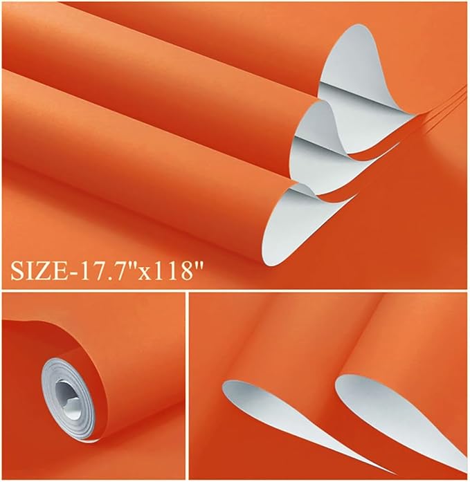 Dimoon 393''x17.7'' Orange Peel and Stick Wallpaper Contact Paper Modern Self Adhesive Wall Paper Removable Renter Friendly Textured Solid Color Shelf Vinyl Roll (393''x17.7'',Tropical Orange)-VerdiqueGarden
