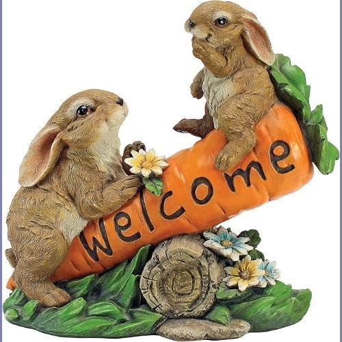 Design Toscano HF317387 Bunny Bunch Rabbits Outdoor Garden Statue Welcome Sign, 10 Inch, Full Color-VerdiqueGarden