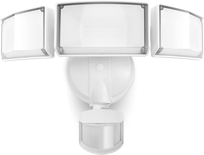LUTEC 72W 7500LM LED Security Lights Motion Sensor Light Outdoor, 5000K Daylight, IP65 Waterproof, Dusk to Dawn, 3-Head Motion Detected Flood Light for Garage, Yard, Porch(White)-VerdiqueGarden