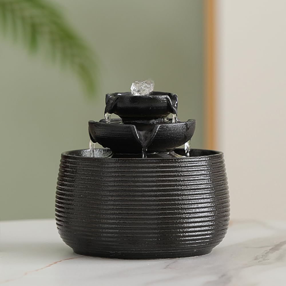 Outdoor and Indoor Water Feature Fountain Waterfall Tabletop Desktop mini Ceramic Garden Fountain (Black A172)-VerdiqueGarden