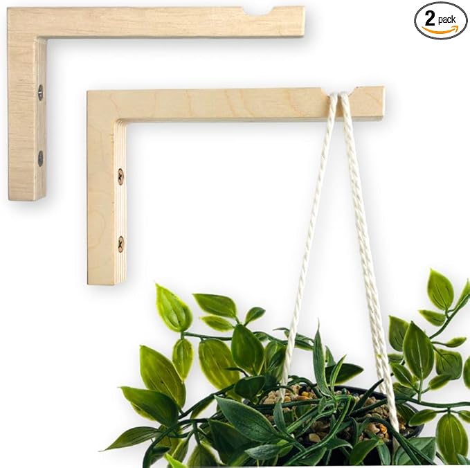 2-Piece Set of Plant Hooks for Wall 6 Inch - L-Shaped Mounted Wooden Plant Hook - Indoor and Outdoor Bracket Plant Hanger for Planters, Lanterns, Bird Feeders and Plant Basket (Natural)-VerdiqueGarden