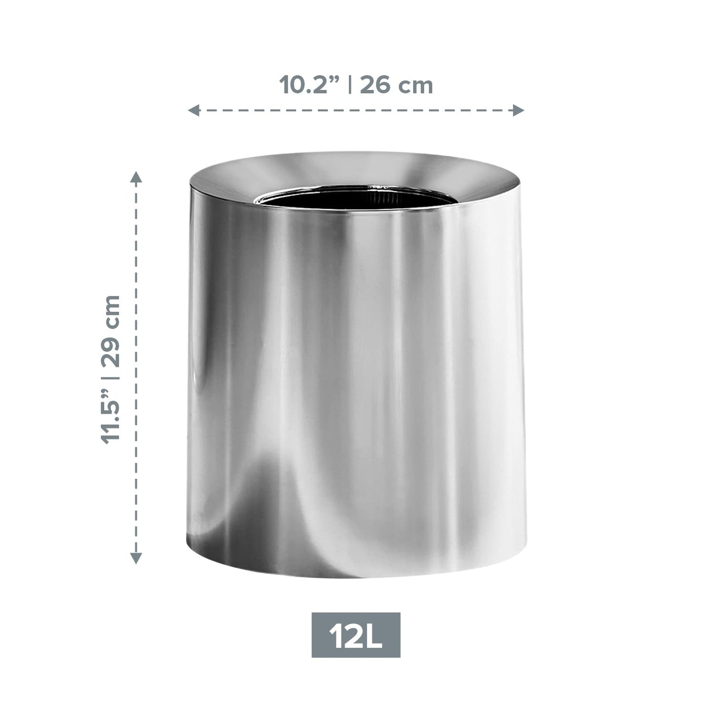 Modern Polished Stainless Steel Design Garbage Can - 12L I 3.2-Gallon Spill-Proof Trash Basket - Indoor Outdoor Waste Bin w/Removable Trash Bin Liner with Wide Rim-VerdiqueGarden