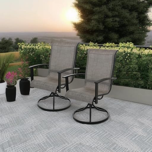 Grand Patio Outdoor Swivel Dining Chairs Set of 2, 360 Degree Mesh Sling Rocker Sets for Deck, Garden Backyard, Mixed Coffee-VerdiqueGarden