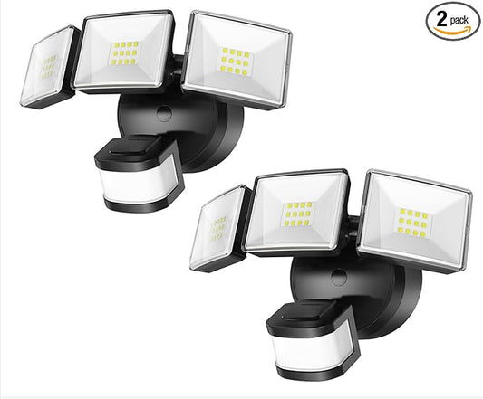 OREiN 2 Pack Motion Sensor Outdoor Lights, 3500LM/26W and 240° Big Motion Sensor, Dusk to Dawn Flood Lights Outdoor IP65 Waterproof 3 Modes LED Security Light for Front Door, Yard, Black (Hardwired)-VerdiqueGarden