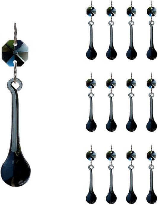 12pcs Raindrop Crystal Chandelier Prisms Parts, 53mm Hanging Crystals Beads for Chandeliers, Home Decoration (Transparent Black)-VerdiqueGarden