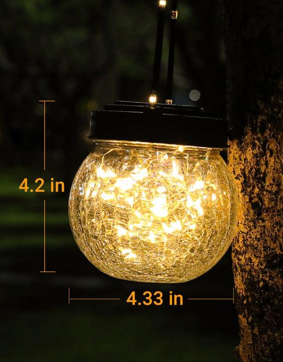 Solar Lanterns Solar Lights Outdoor Waterproof 6-Pack, Solar Powered Hanging Lights Cracked Glass Hanging Globes for Christmas Decoration, Shepherd Hook, Garden Tree Ornaments-VerdiqueGarden