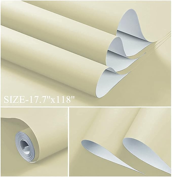Dimoon 78.7''x17.7'' Beige Peel and Stick Wallpaper Contact Paper Modern Self Adhesive Wall Paper Removable Renter Friendly Textured Solid Color Shelf Cabinet Vinyl Roll (78.7''x17.7'',Beige)-VerdiqueGarden
