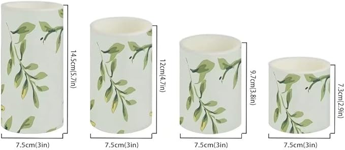 Green Leaves Flameless Candles Battery Operated Candles Set of 4 with 18-Key Remote Control Timer Dancing Flame Pillar Candles for Home Beach Hotel-VerdiqueGarden