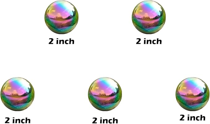 Nerien Gazing Ball, 2 Inch Stainless Steel Garden Mirror Globe, Polished Ornament Sphere, Hollow Floating Reflective Hemisphere, for Home Outdoor Pond Housewarming Swimming Decoration, Rainbow, 5pcs-VerdiqueGarden