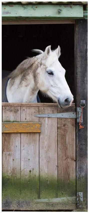 Horse 3D Door Stickers Murals - Peel & Stick - Waterproof & Washable - Matt Finish - Rustic Style - Animal Print - Removable - 37.4" x 84.6"-VerdiqueGarden