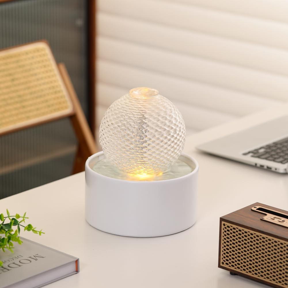 Generic Indoor Water Feature Tabletop Ceramic Fountain Home Kitchen Office Decoration Modern Design Style (white)-VerdiqueGarden