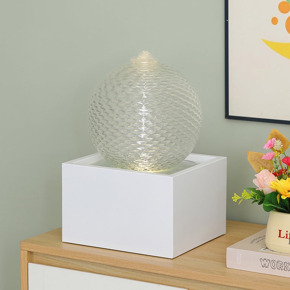 Indoor Water Feature Tabletop Ceramic Fountain Home Kitchen Office Decoration Modern Design Style (White Bigger Size)-VerdiqueGarden