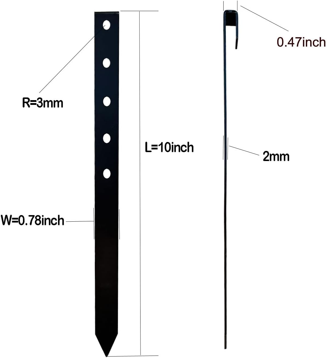 24Pcs Metal Garden Landscape Edging Stakes Black,10in anchoring Stakes Landscape Anchoring Spikes for Terrace Board, Grass Barrier, Landscape Edging Coil, Garden Liner, Bender Board-VerdiqueGarden