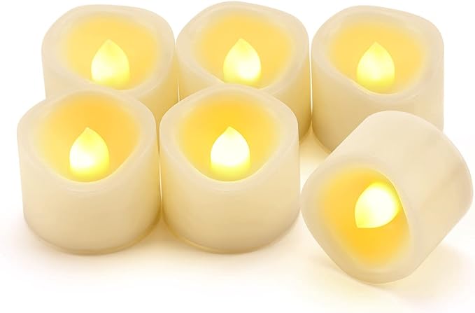 6 Flameless LED Battery Operated Tea Lights with Timer Realistic Flickering Electric Tealight Votive Candles Set Bulk Baptism Wedding Party Decorations Home Decor Centerpieces Batteries Incl.-VerdiqueGarden