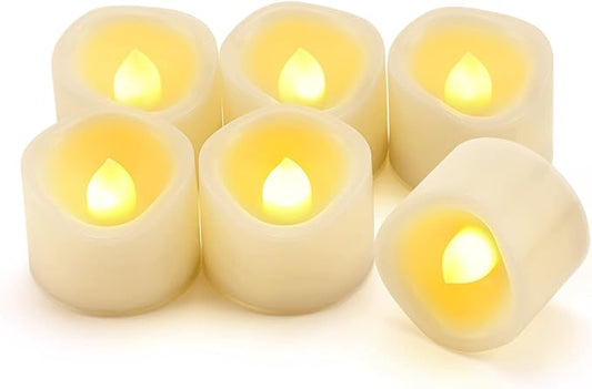 6 Flameless LED Battery Operated Tea Lights with Timer Realistic Flickering Electric Tealight Votive Candles Set Bulk Baptism Wedding Party Decorations Home Decor Centerpieces Batteries Incl.-VerdiqueGarden
