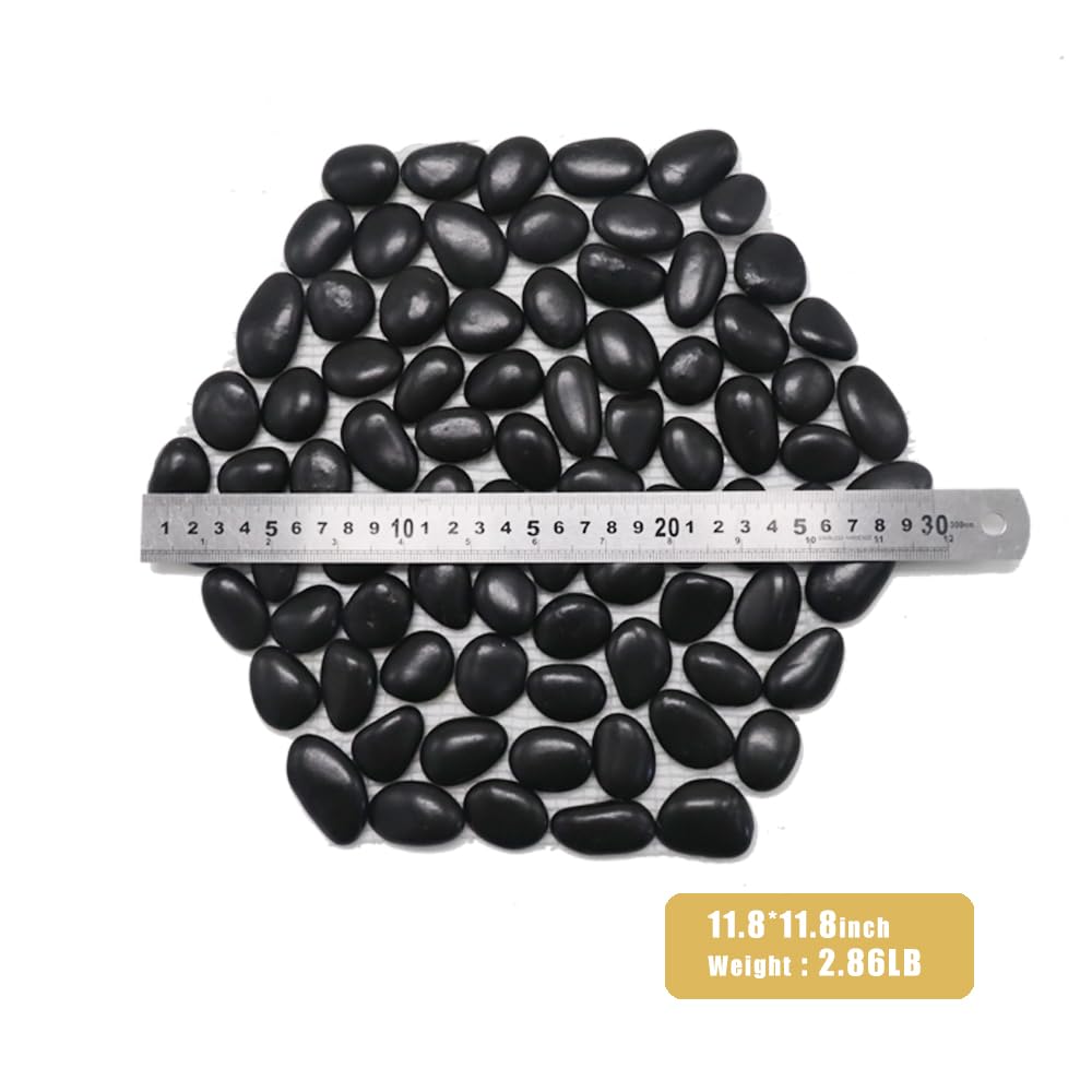 12 inch River Rock Stepping Stone - Pavers for Outdoor Garden Walkway, Landscaping - Polished Pebble Step Stones for Patio Yard Lawn Pathway, Set of 6 (Hexagon, Black)-VerdiqueGarden