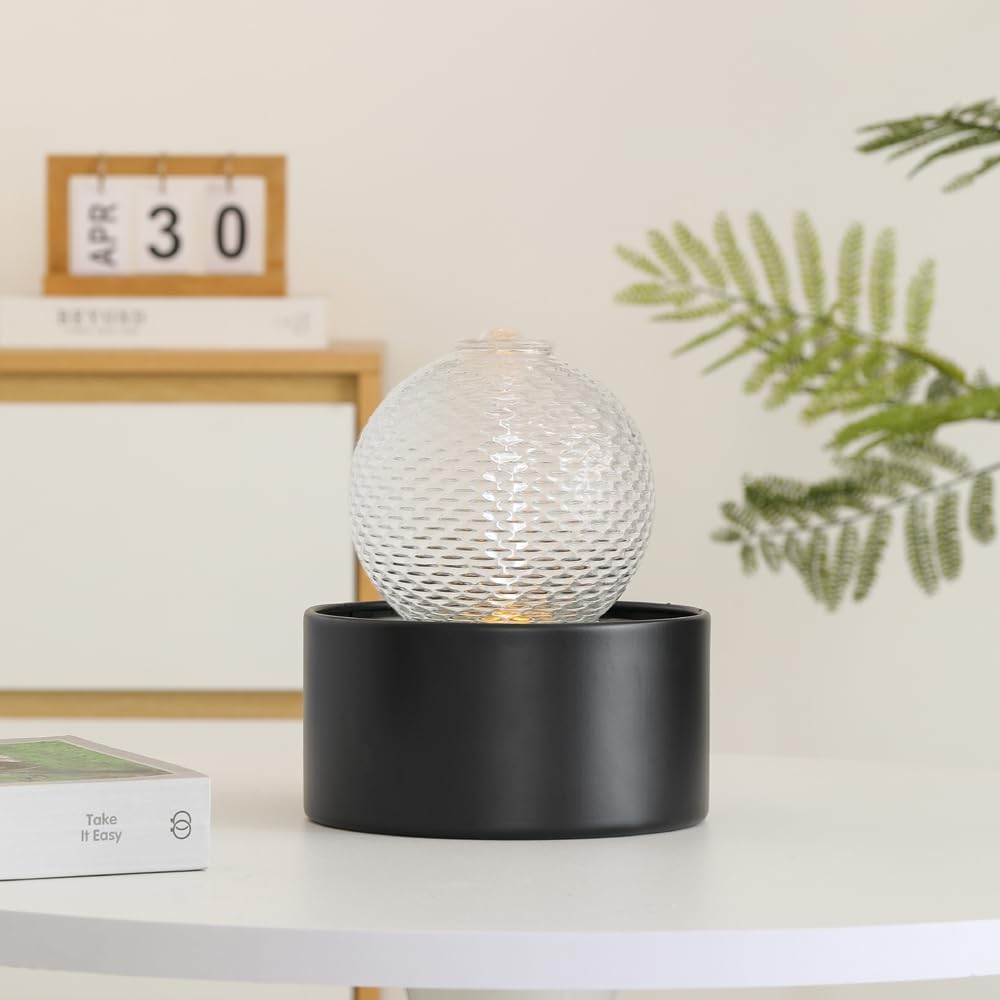 Generic Indoor Water Feature Tabletop Ceramic Fountain Home Kitchen Office Decoration Modern Design Style (Black)-VerdiqueGarden