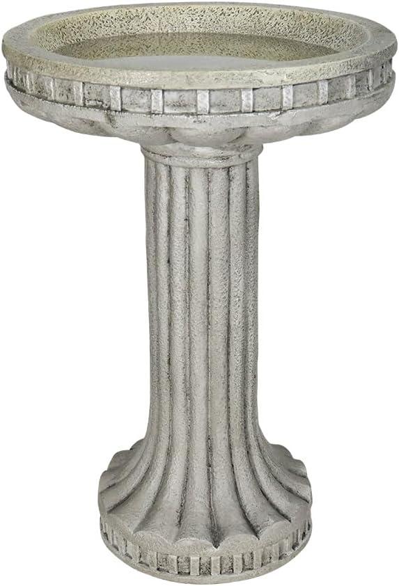 SKYFIRE 24 Inch Height Outdoor Bird Bath - Fibre Reinforced Concrete Large Bird Bath Stylish with Modern Pedestal for Garden, Patio, Lawn, Backyard - 16”W X 24”H Contemporary Birdbaths & Supports-VerdiqueGarden