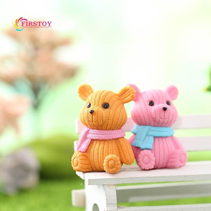 8Pcs Mini Resin Teddy Bear Figurines Cute Scarf Bears Desktop Ornaments Car Interior Decoration Garden FigurinesTiny Bear Statues Animals Sculpture Micro Landscape-VerdiqueGarden
