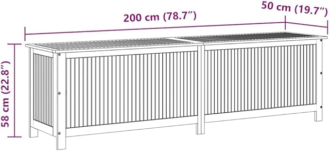 vidaXL Outdoor Storage Box, Deck Box with Gas-Lift Lid, Storage Chest with Water-Resistant Zippered Bag Inside, 78.7''x19.7''x22.8'', Solid Acacia Wood-VerdiqueGarden