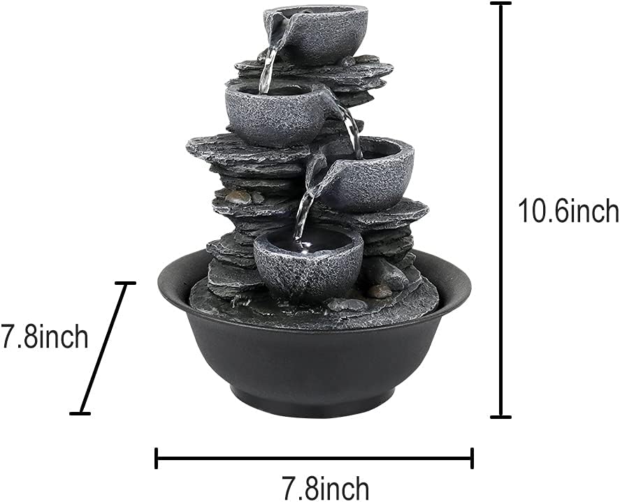 10.6inch Rock Indoor Water Fountain Zen Meditation Tabletop Fountain with LED Light for Home Office Bedroom-VerdiqueGarden