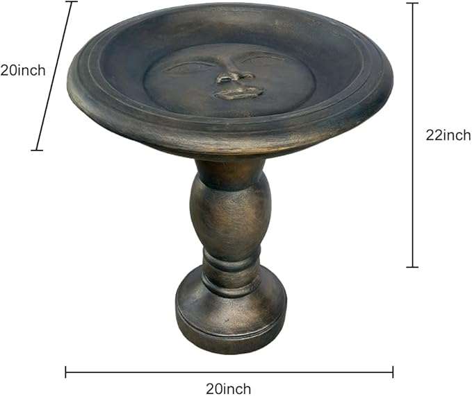 SKYFIRE 22-Inch Fibre Reinforced Concrete Pedestal Floor Fountain and Bird Bath Outdoor Decor for Garden, Patio, Lawn, Backyard - 20”L X 20”W X 22”H Antique Pedestal Birdbath-VerdiqueGarden