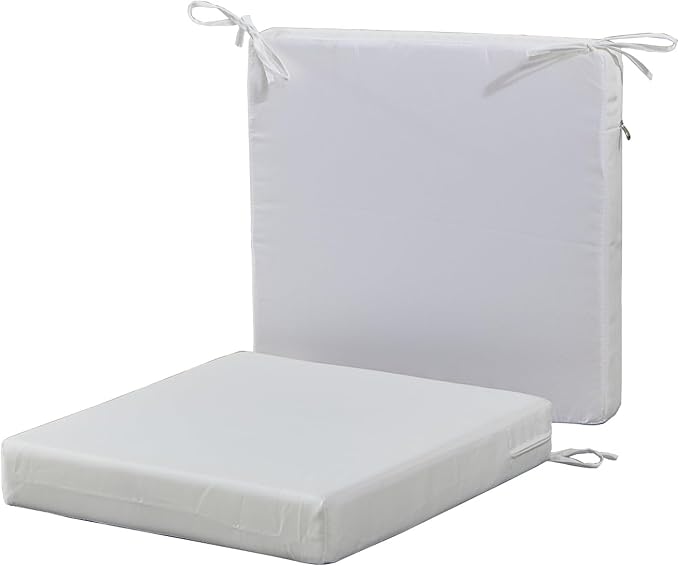 Patio Chair Cushions Non Slip Bottom Chair Pad with Ties Set of 2 Waterproof Square Outdoor Seat Cushion Replacement for Garden Swing Furniture 18x18 Inch, White-VerdiqueGarden