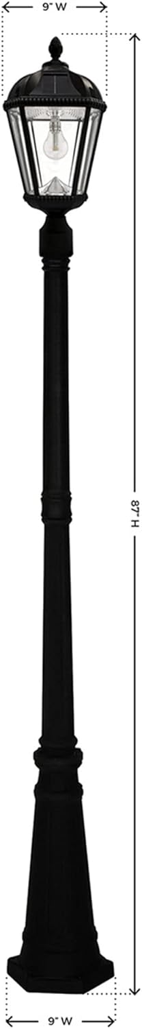 Gama Sonic Solar Outdoor Lamp Post Light, Black Cast Aluminum and Beveled Glass Panels, 10-Year Royal Bulb, Warm White LED with Omni-Direction Reflector, 87-inch Height, 98B001 (Upgraded Panel)-VerdiqueGarden