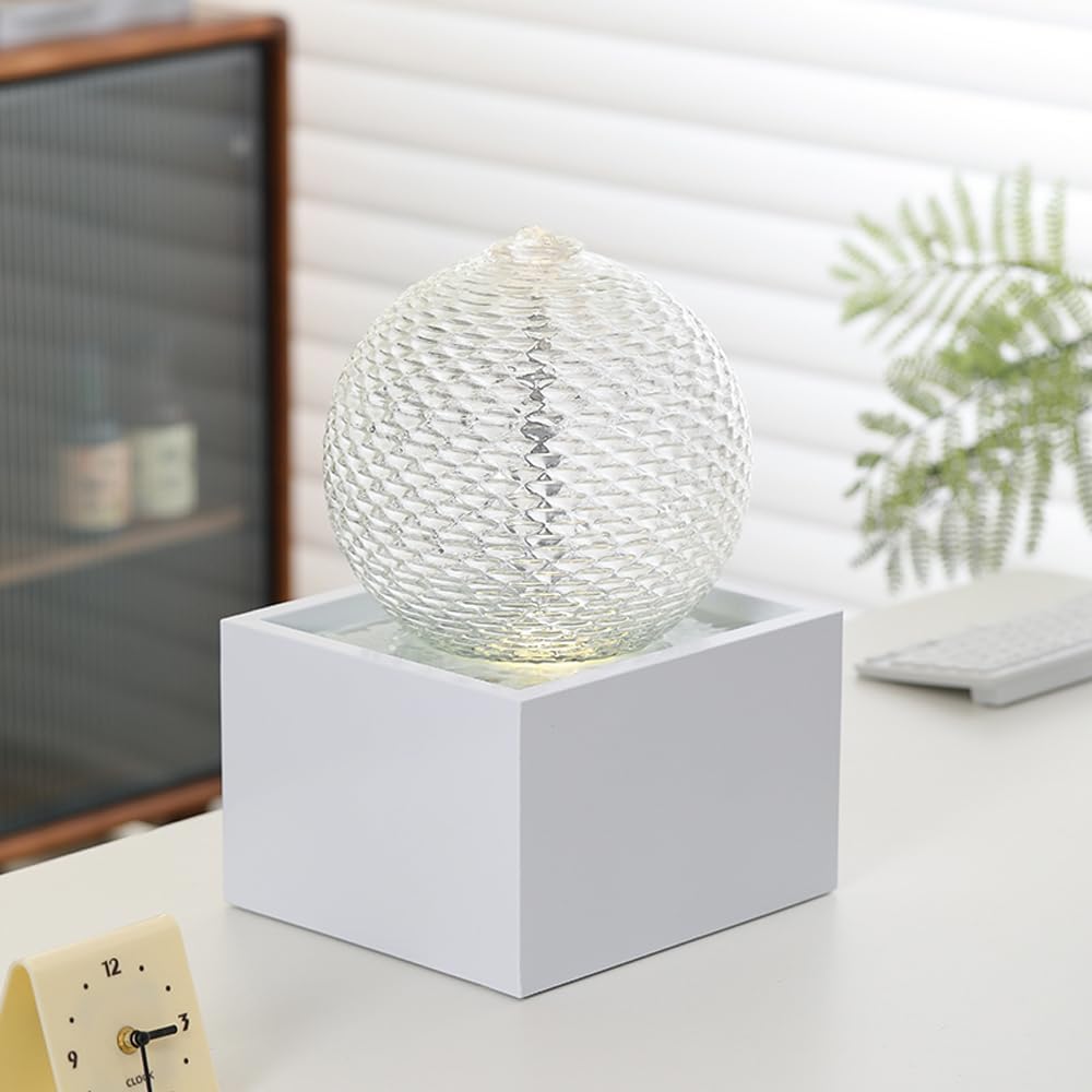 Indoor Water Feature Tabletop Ceramic Fountain Home Kitchen Office Decoration Modern Design Style (White Bigger Size)-VerdiqueGarden