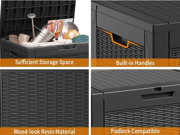 30 Gallon Resin Deck Box, Lockable Patio Outdoor Storage Box for Furniture, Garden Tools and Tools Storage, Waterproof Outside Storage Boxes - Black-VerdiqueGarden