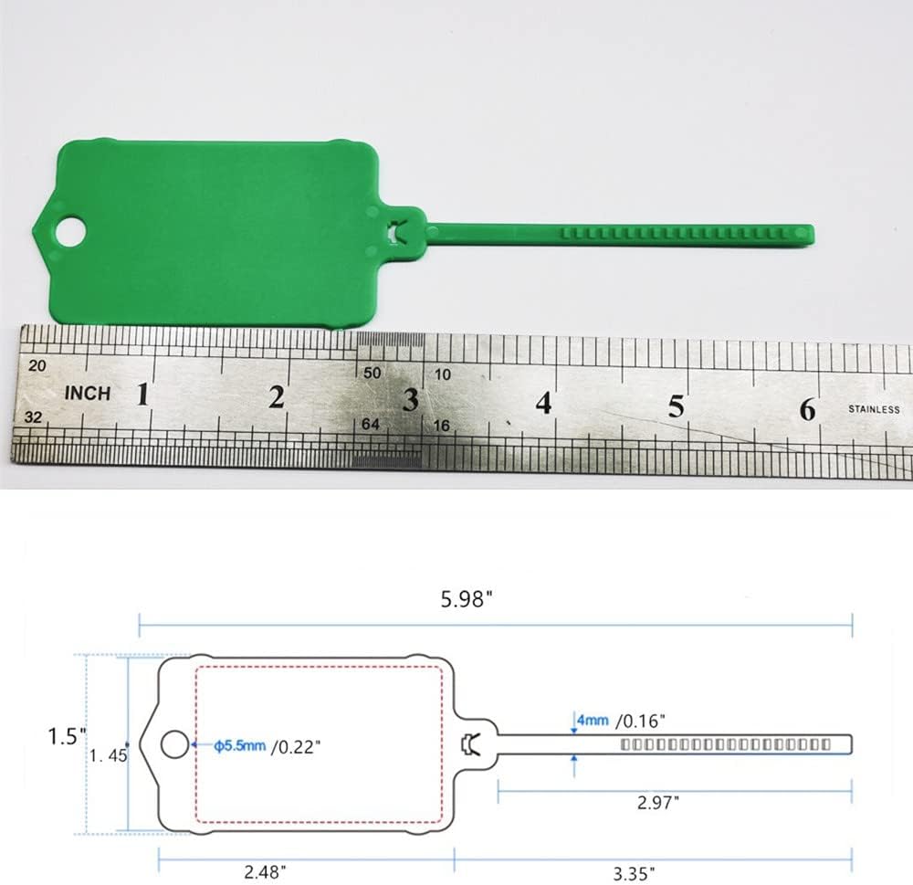 100pcs Reusable Blank Plastic Tags Ties Key Tags 1.45"*2.48" Serrated Tension Sealing Strap with Large Label Plastic Tie Mark Label Waterproof Hang Sign Write on Tag (Green, 100pcs)-VerdiqueGarden