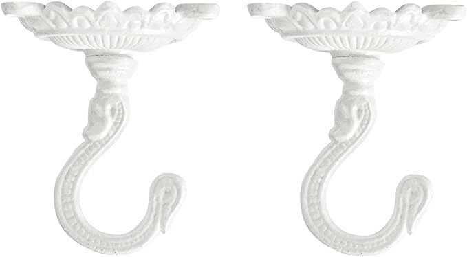 Sungmor Heavy Duty Ceiling Hooks for Hanging Plants, 2PC White 3.5x3.9Inch Large Cast Iron Ceiling Hooks, Antique Decorative Ceiling Swag Hooks for Hanging Planter Chandelier Wind Chime Lantern Hanger-VerdiqueGarden