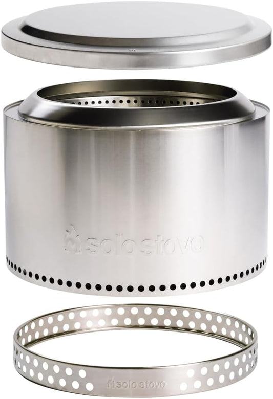 Solo Stove Yukon Essential Bundle | Portable Smokeless Fire Pit Stainless Steel for Wood Burning, Incl. Yukon Fire Pit, Lid and Stand, Diameter: 27in, Height: 19.8in, Weight: 40.35lbs-VerdiqueGarden
