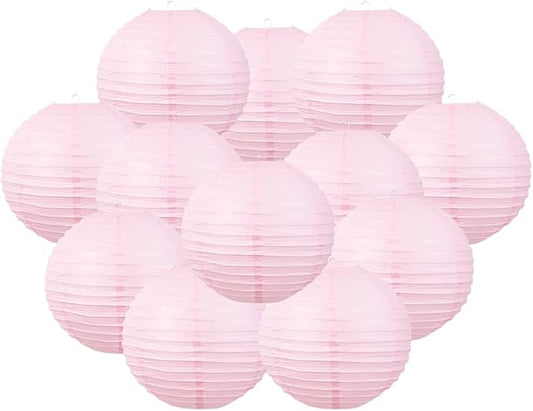Chinese Style Paper Lanterns, Set of 12, Suitable for Party Decoration (Light Pink, 12in)-VerdiqueGarden