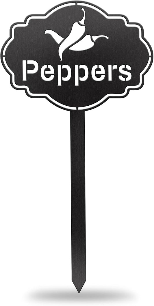 CUTHOLLOW Metal Plant Marker Stake Peppers for Outdoor Indoor, Waterproof 11.8 inch Cute Garden Plant Labels Sign Tag for Vegetables, Farmhouse Greenhouse Decor - Funny Gardening Gifts-VerdiqueGarden