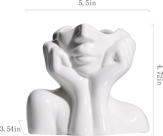 BrownLove Ceramic Face Vase White Flower Vase for Decor Female Form Face Vase Art Vase Modern Decorative Vase Centerpiece for Table Shelf Living Room Office Bedroom Small-VerdiqueGarden