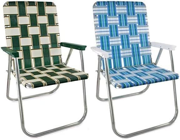 Lawn Chair USA - Outdoor Chairs for Camping | 2- Pack (Sea Island with White Arms & Charleston with Green Arms, Classic)-VerdiqueGarden