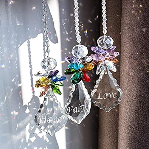 H&D HYALINE & DORA Glass Crystal Rainbow Angel Ornament Chakra Hanging Suncatcher Window Sun Catcher with Baroque Maple Leaf Pendant for Gift, Pack of 3-VerdiqueGarden