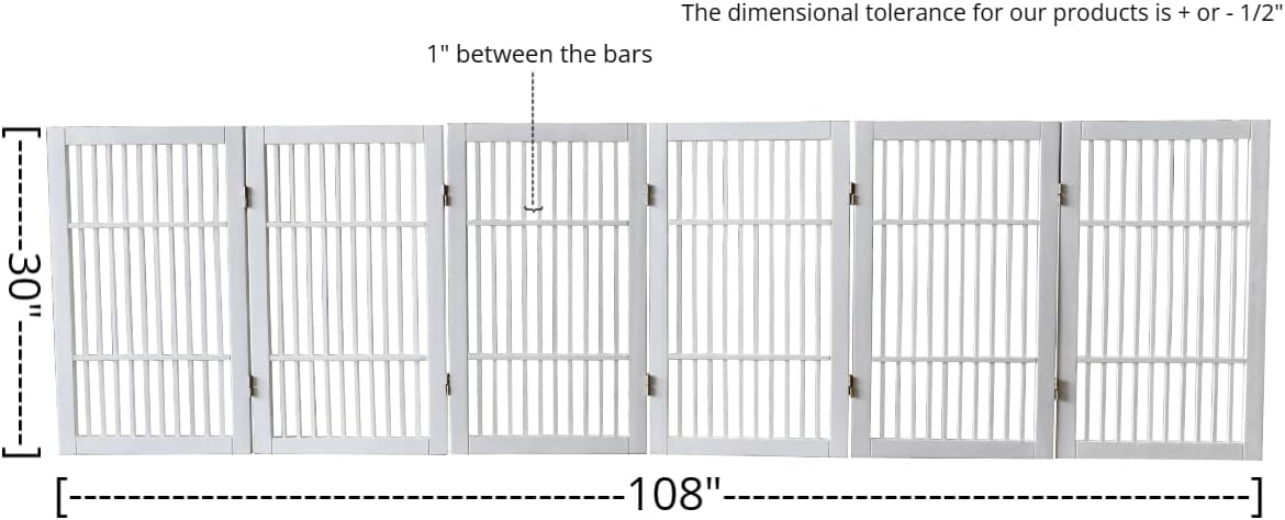 Pet Dog Gate Strong and Durable Freestanding Folding Acacia Hardwood Portable Wooden Fence Indoors or Outdoors by Urnporium (White Pet Gate, 6 Panel 30" Tall)-VerdiqueGarden